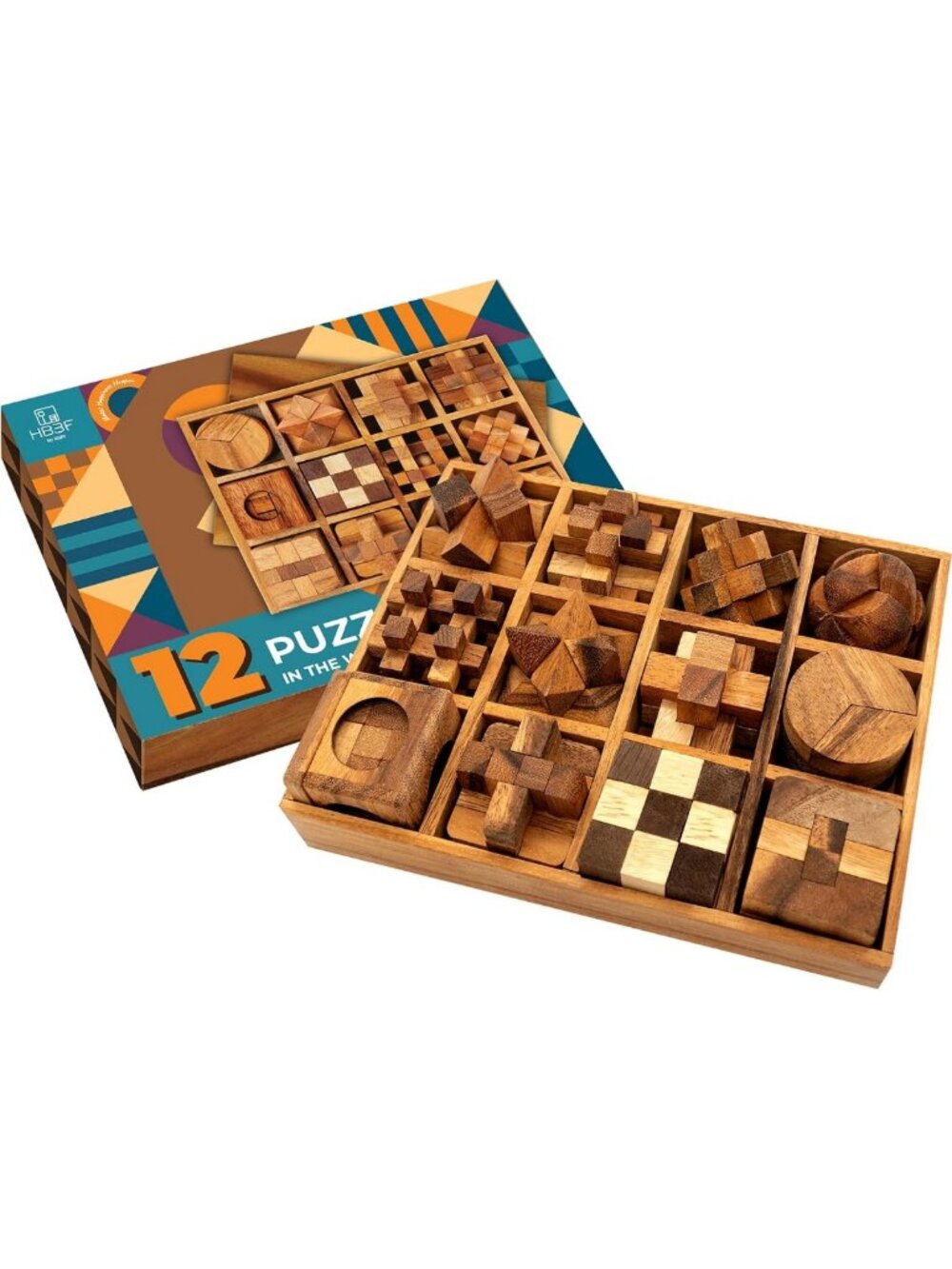12-in-1 Wooden Brain Teaser Puzzle Set for Adults - Fun Mind Games & Challenges